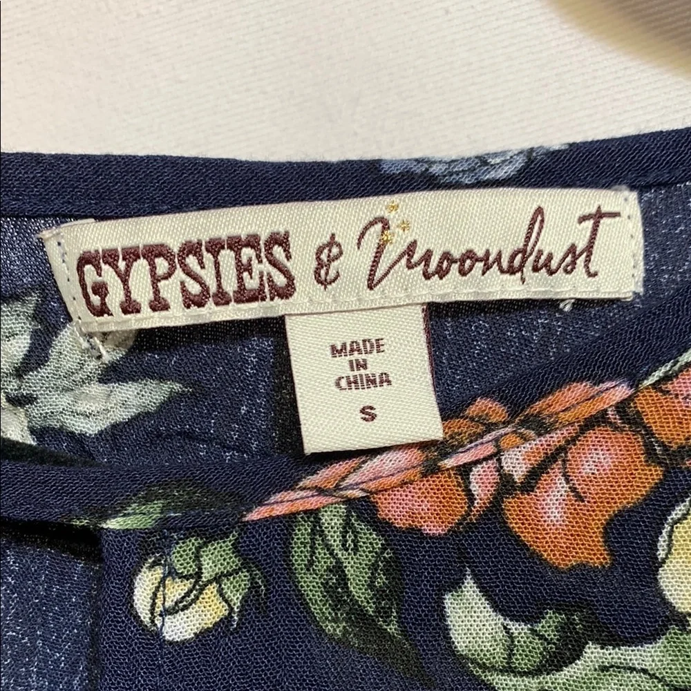 Gypsies & Moondust Blue Floral Cut Out Blouse - Picture 2 of 5
